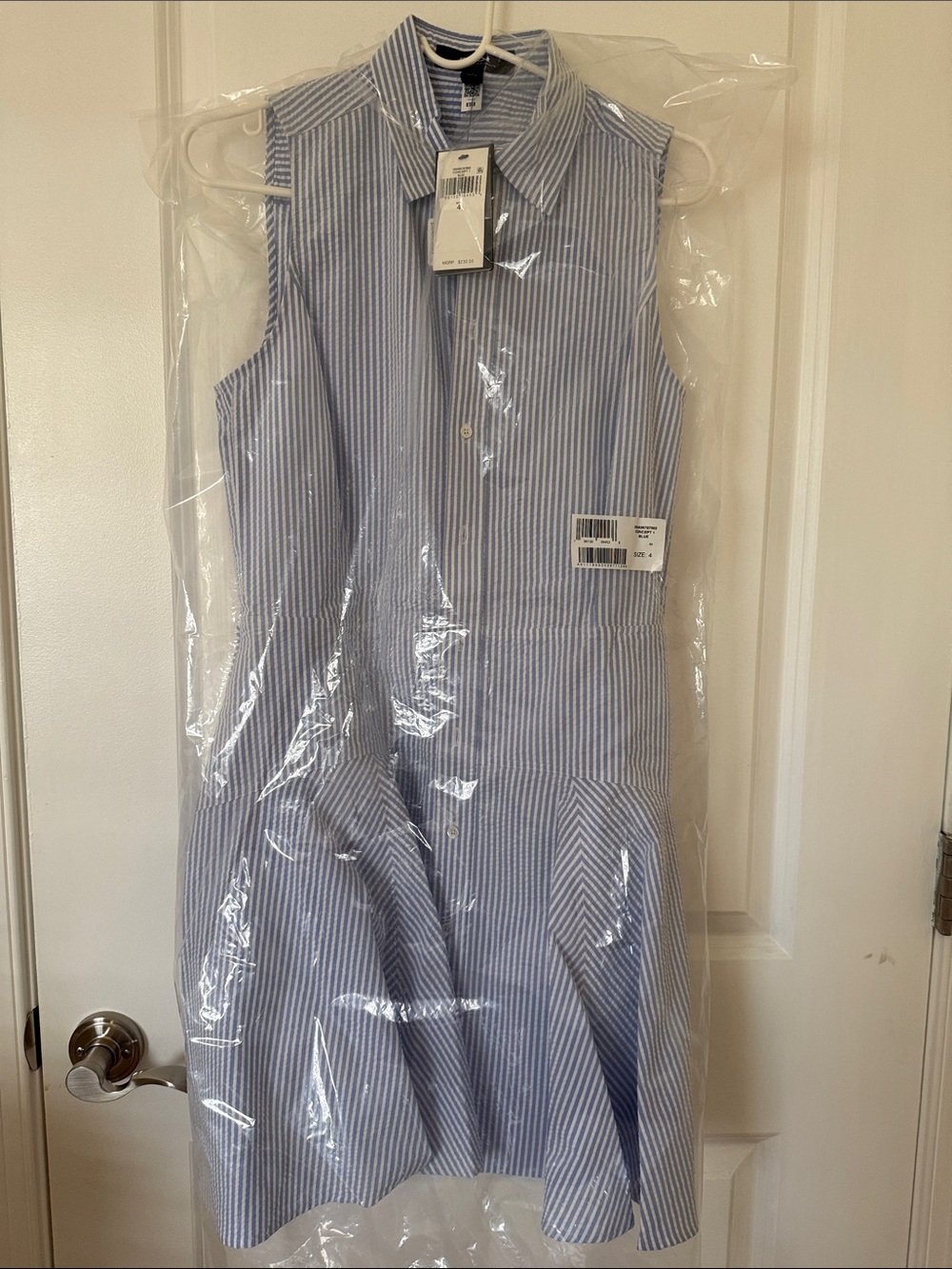 RALPH LAUREN (RLX)- Seersucker Sleeveless Shirtdress Blue White Stripe- SIZE 4 - Picture 4 of 10